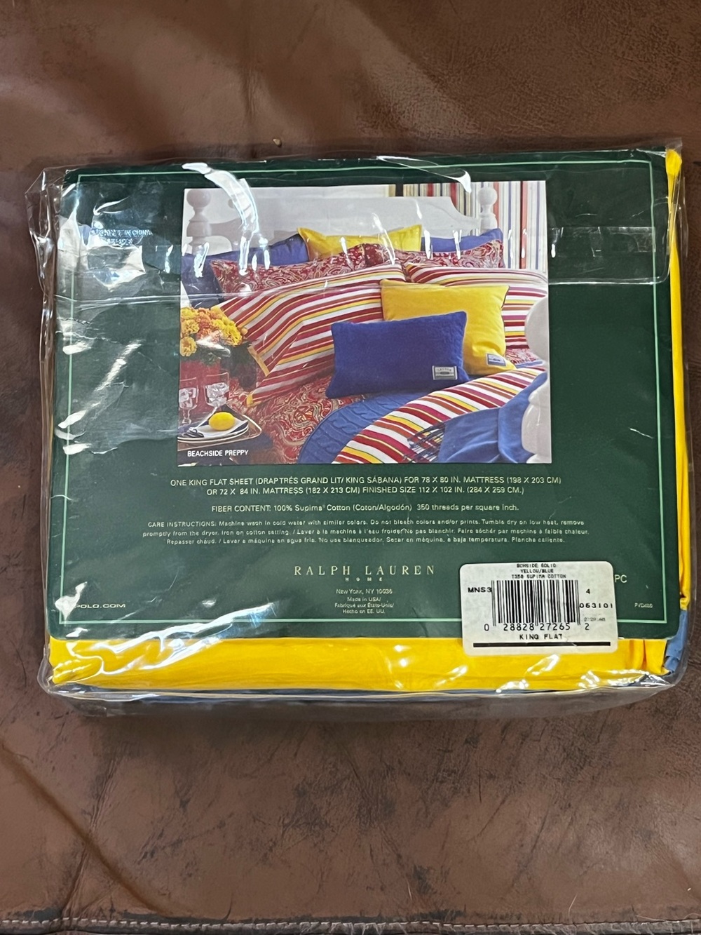 NWT Ralph Lauren Yellow Blue Beachside Solid King Size Supima Cotton Sheet Flat - Picture 2 of 4